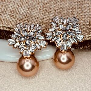 Anthropologie Elegant Gold and Silver Floral Statement Earrings